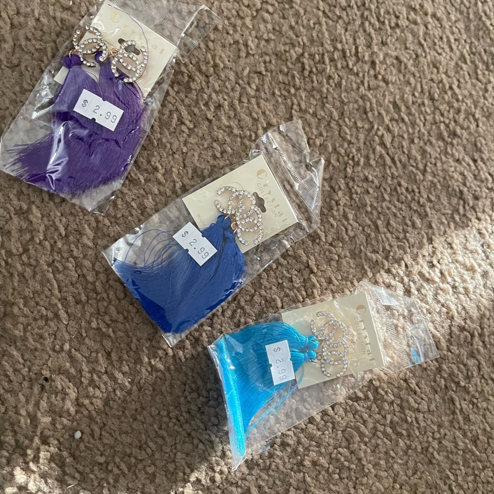 CC Boutique Purple, Blue, and Teal Tassel Earrings